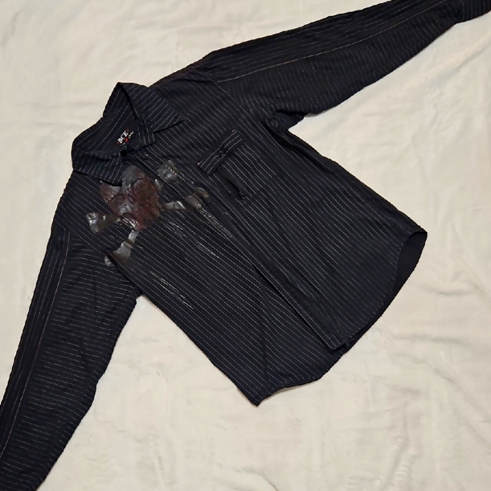 Mens Goth Long Sleeve Skull Button Up